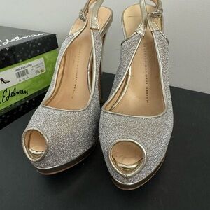 Giuseppe Zanotti Silver Glitter Peep Toe Heels